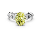 White gold Fancy Yellow Oval  Solitaire Milgrain Diamond Engagement Ring with Bezel and Marquise Band_142