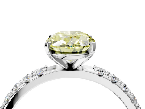 White gold Fancy Yellow Oval  Solitaire Pavé Band with Four-Prong Setting_160