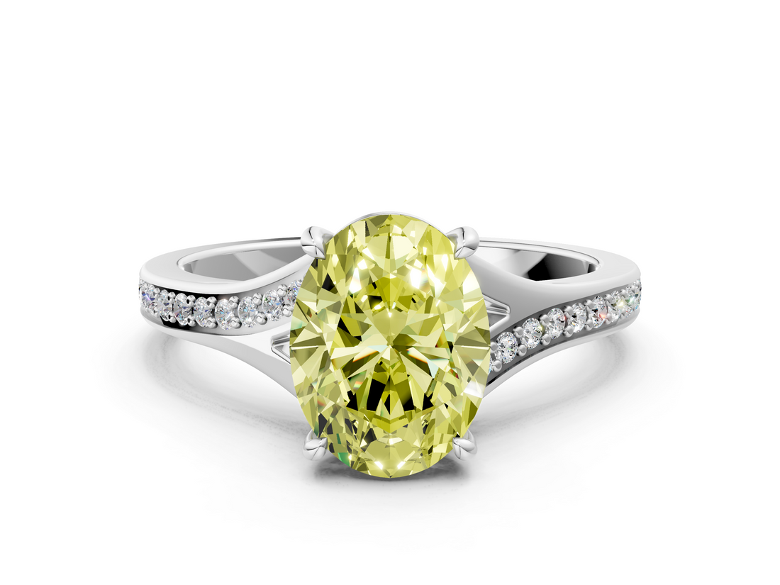 White gold Fancy Yellow Oval  Solitaire Pavé Band with Four-Prong Setting_45