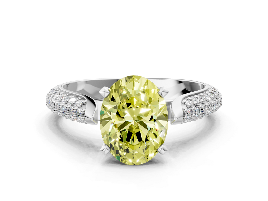 White gold Fancy Yellow Oval  Solitaire Pavé Diamond Engagement Ring with Four-Prong Setting_170