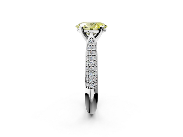 White gold Fancy Yellow Oval  Diamond Solitaire Engagement Ring with Pavé Band and Four-Prong Setting