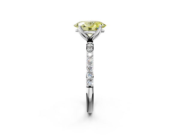 White gold Fancy Yellow Oval Cut Diamond Solitaire Engagement Ring with Round  Pavé Band and Prong Setting