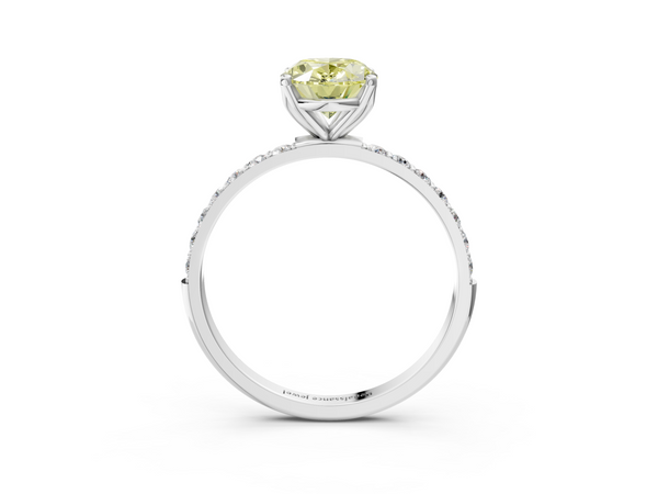 White gold Fancy Yellow Oval Cut Diamond Solitaire Engagement Ring with Round  Pavé Band and Prong Setting