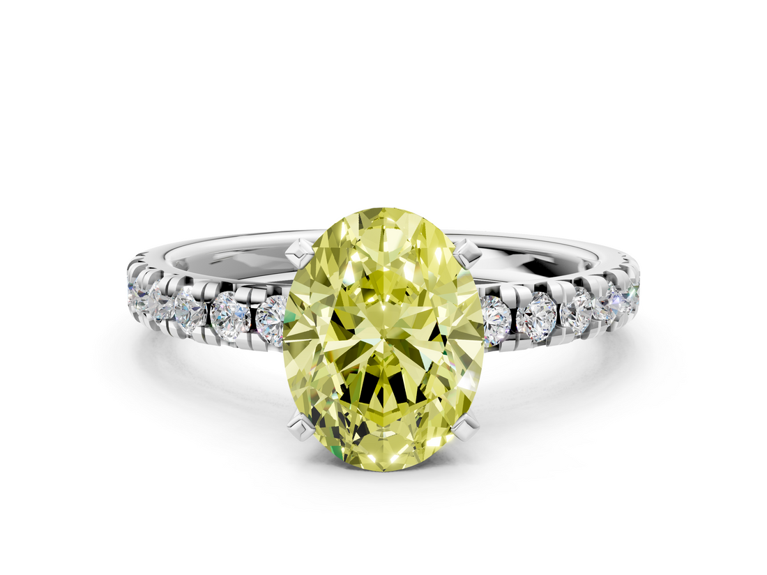 White gold Fancy Yellow Oval  Solitaire Pave Diamond Engagement Ring with Four-Prong Setting_340