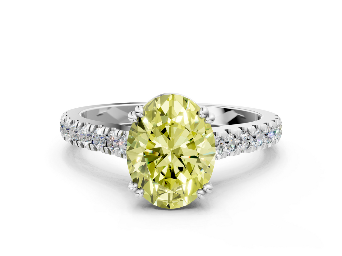 White gold Fancy Yellow Oval  Solitaire Pave Diamond Engagement Ring with Prong Setting_20