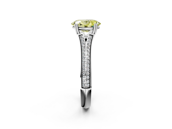 White gold Fancy Yellow Oval Cut Diamond Split Shank Engagement Ring with Pavé Band