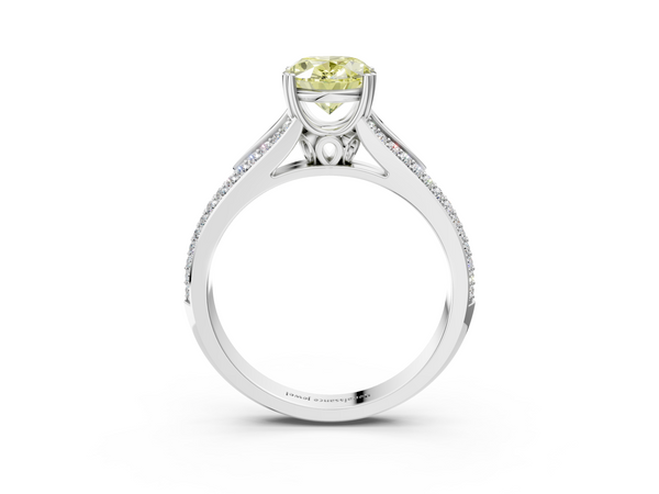 White gold Fancy Yellow Oval Cut Diamond Split Shank Engagement Ring with Pavé Band