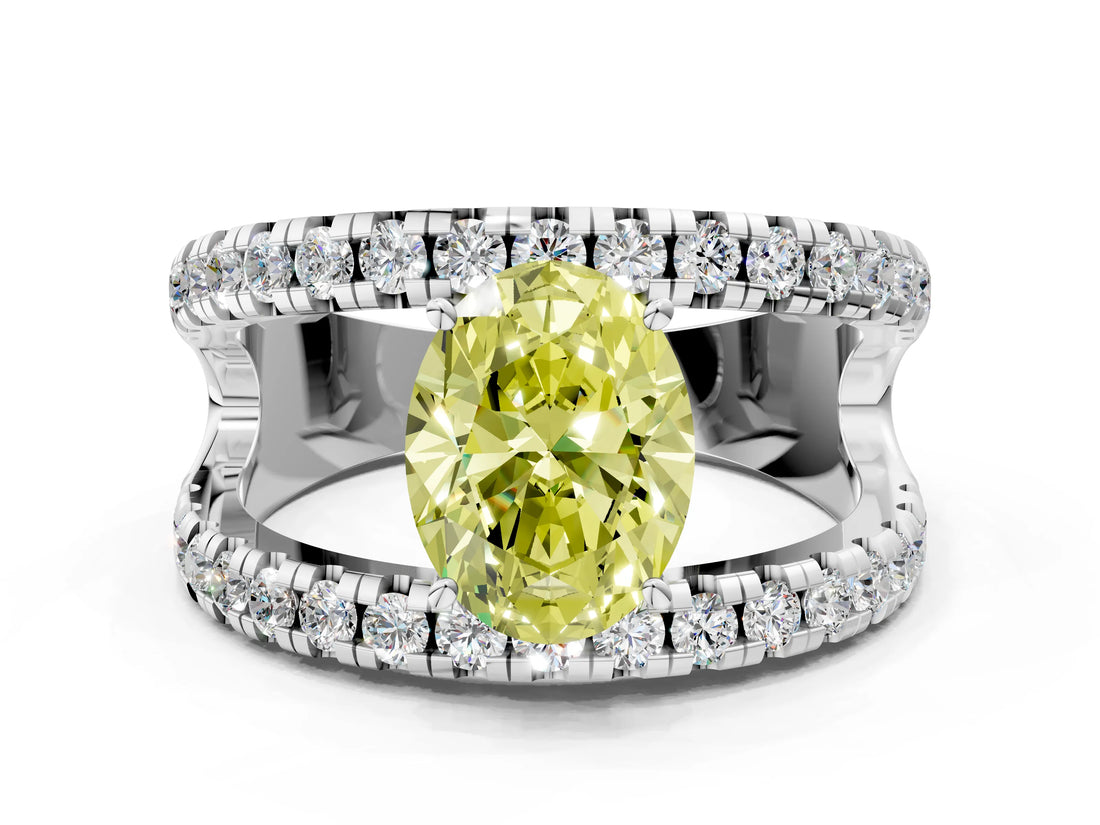 White gold Fancy Yellow Oval  Solitaire Split Shank Pave Diamond Ring_67