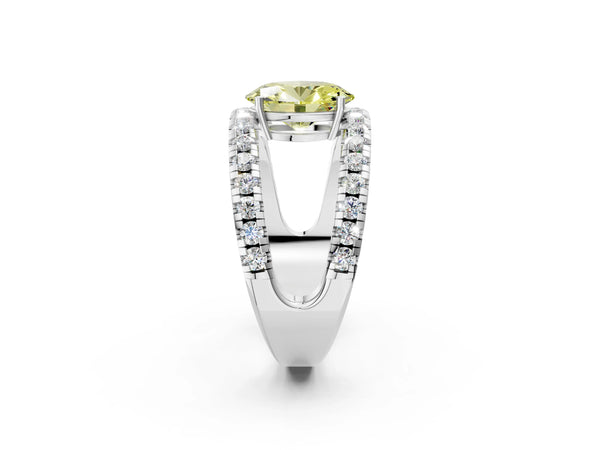 Platinum Fancy Yellow Oval  Solitaire Split Shank Pave Diamond Ring