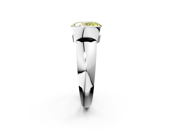 White gold Fancy Yellow Oval  Solitaire Tension Set Diamond Ring with Wide Band