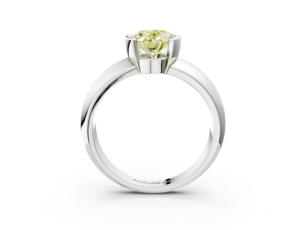 White gold Fancy Yellow Oval  Solitaire Tension Set Diamond Ring with Wide Band