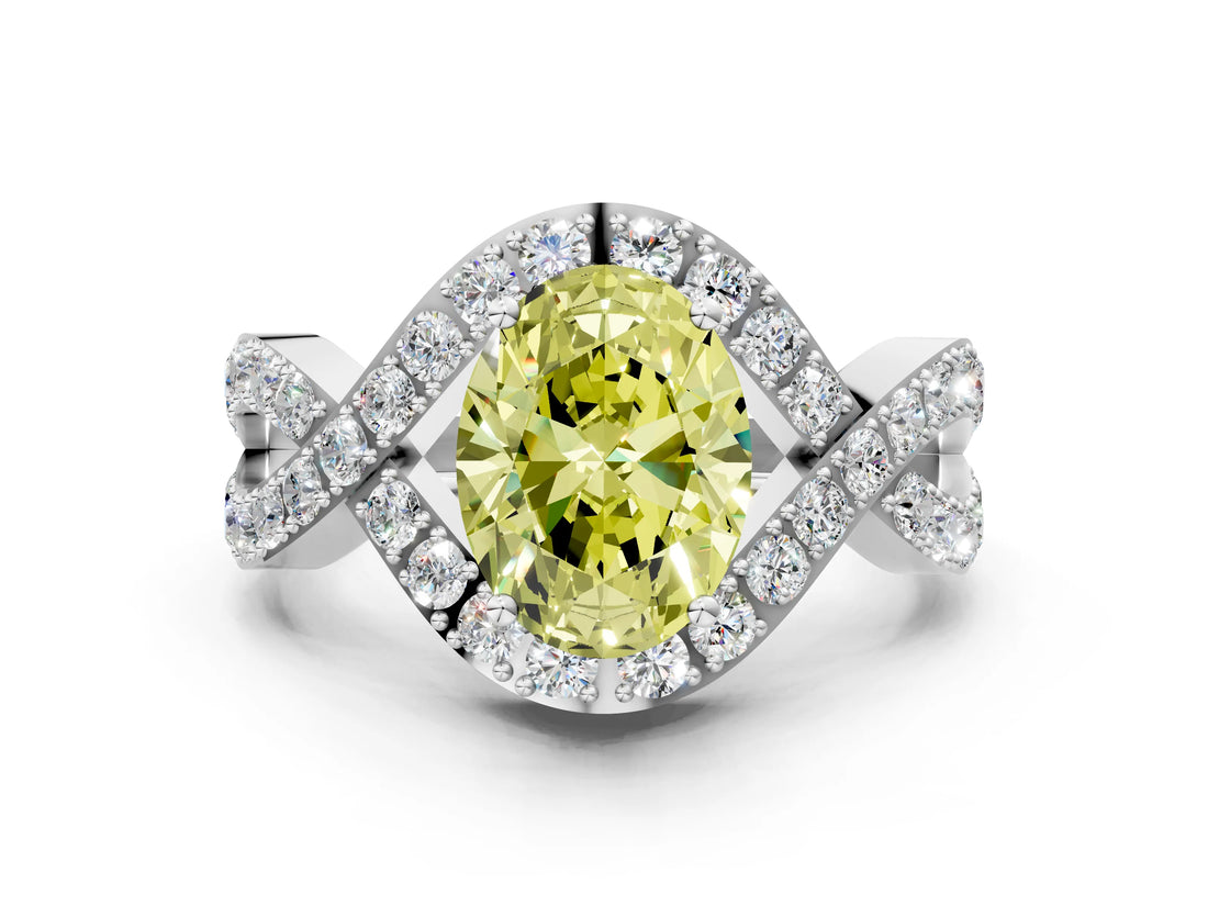 White gold Fancy Yellow Oval  Solitaire Twist Band Pavé Diamond Engagement Ring_32