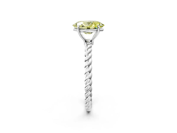 Platinum Fancy Yellow Oval  Solitaire Twist Band Ring with Four-Prong Setting