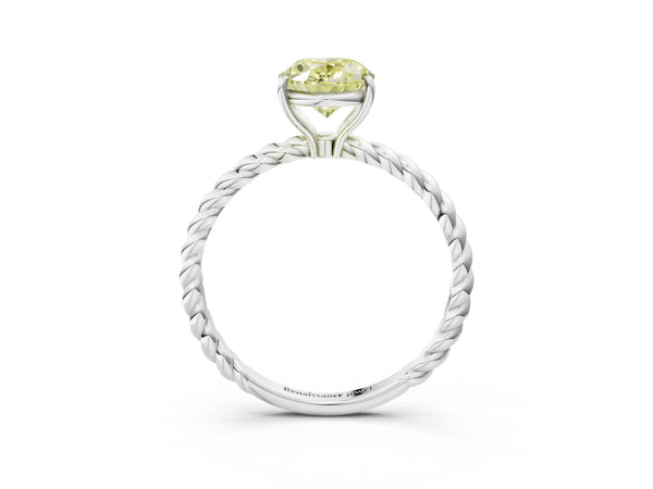 Platinum Fancy Yellow Oval  Solitaire Twist Band Ring with Four-Prong Setting