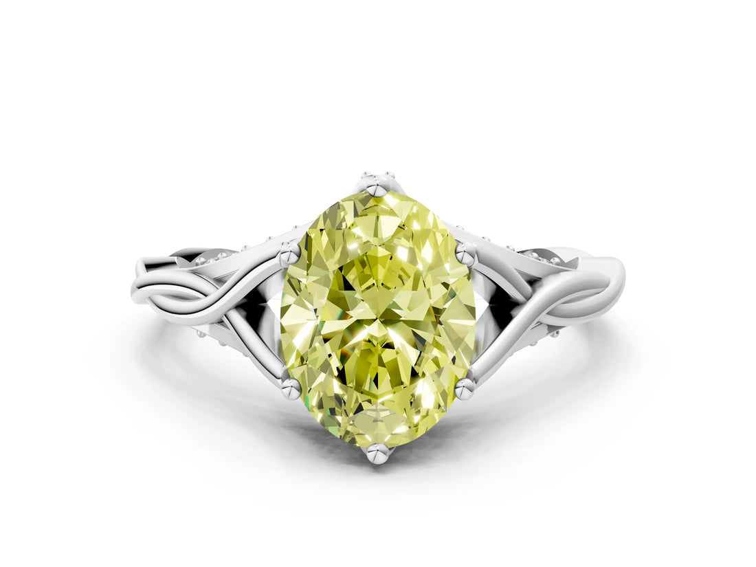 White gold Fancy Yellow Oval  Solitaire Twist Band Six-Prong Setting 1