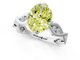White gold Fancy Yellow Oval  Solitaire Twist Band with Leaf Prong Setting 1
