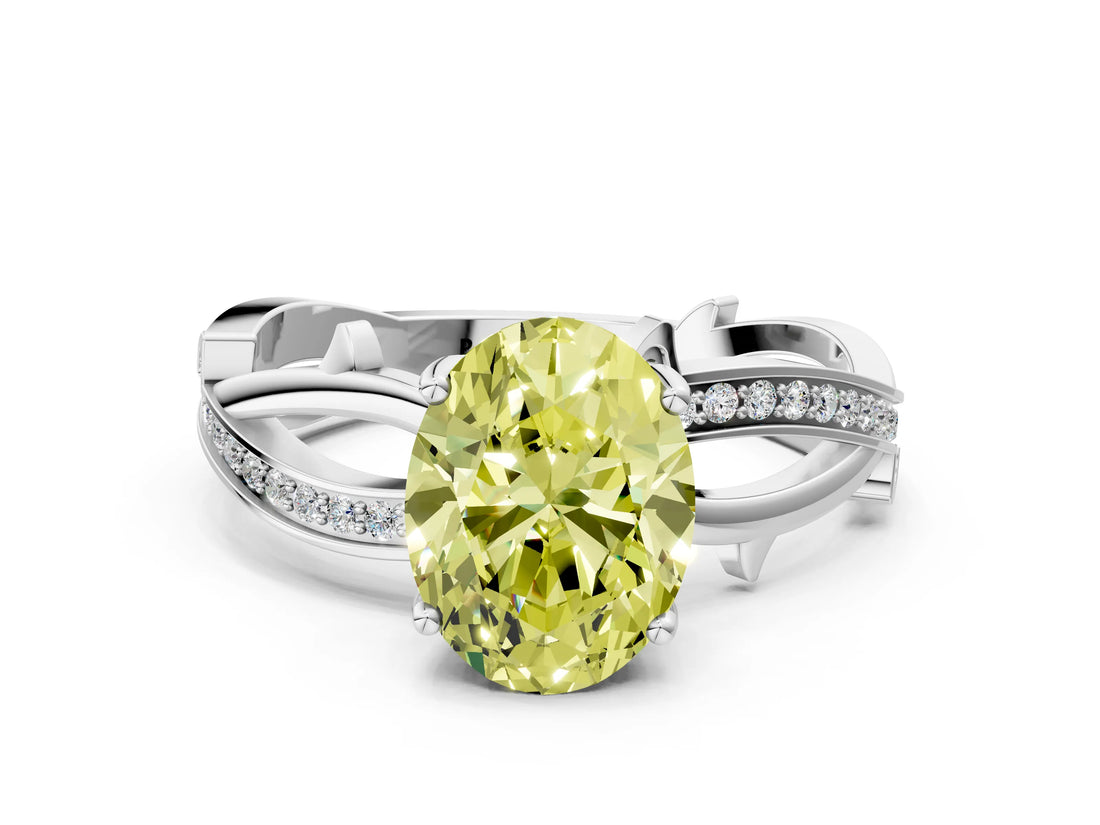 White gold Fancy Yellow Oval  Solitaire Twist Band with Pavé Accents and Four-Prong Setting_20