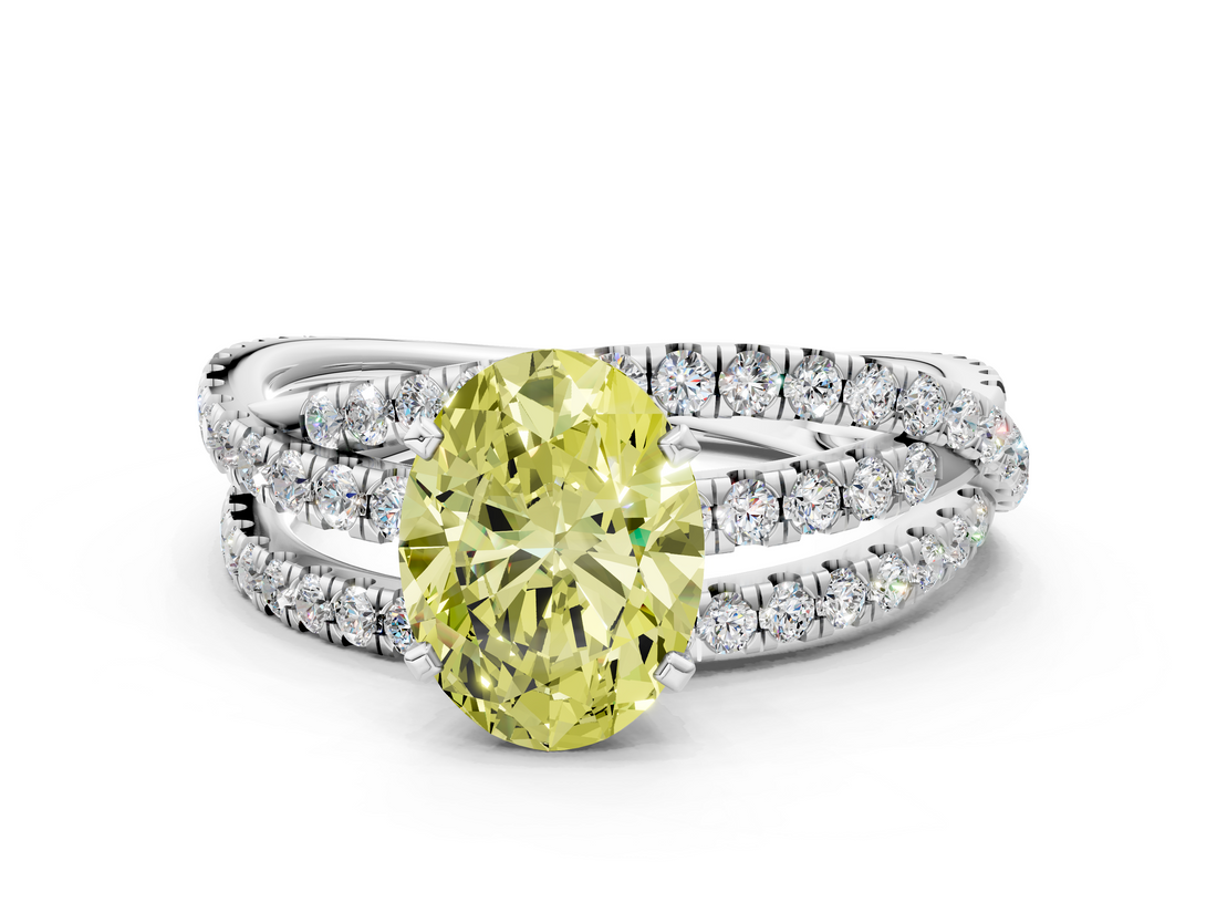 White gold Fancy Yellow Oval  Solitaire Twist Band with Pavé Setting and Four-Prong Setting_139
