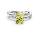 White gold Fancy Yellow Oval  Solitaire Twist Band with Pave Prong Setting_44