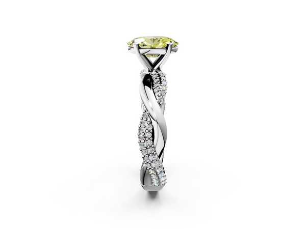 White gold Fancy Yellow Oval  Solitaire Twist Band with Pave Prong Setting