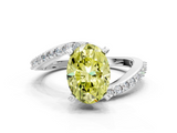White gold Fancy Yellow Oval  Solitaire Twist Band with Pave Set Diamonds and Four-Prong Setting_165