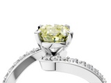 White gold Fancy Yellow Oval  Solitaire Twist Band with Pave Set Diamonds and Four-Prong Setting_168