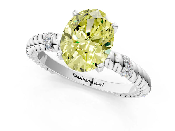 Platinum Fancy Yellow Oval  Solitaire Twisted Band Prong Set Engagement Ring