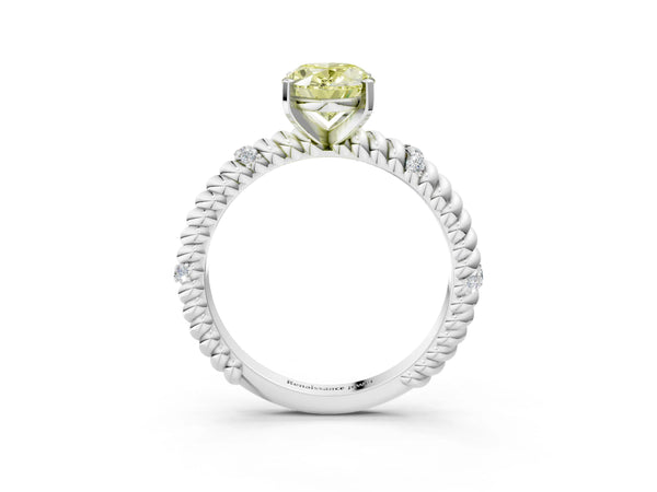 Platinum Fancy Yellow Oval  Solitaire Twisted Band Prong Set Engagement Ring
