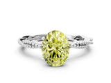 White gold Fancy Yellow Oval  Solitaire Twisted Band with Bead Prong Setting_404
