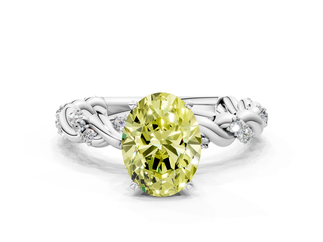 White gold Fancy Yellow Oval  Solitaire Twisted Band with Pavé Accents and Four-Prong Setting_3
