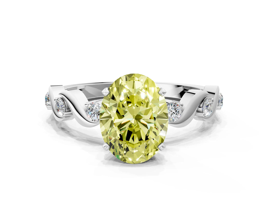 White gold Fancy Yellow Oval  Solitaire Twisted Band with Prong Setting 2