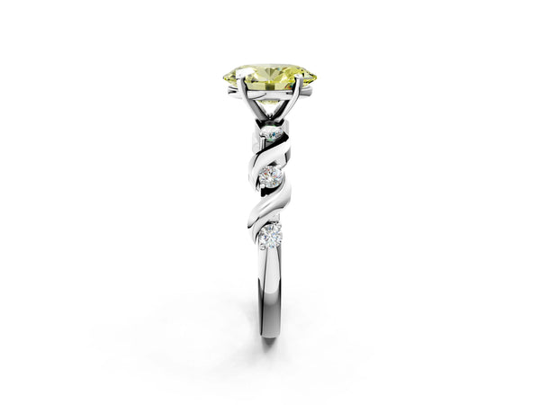 White gold Fancy Yellow Oval  Solitaire Twisted Band with Prong Setting