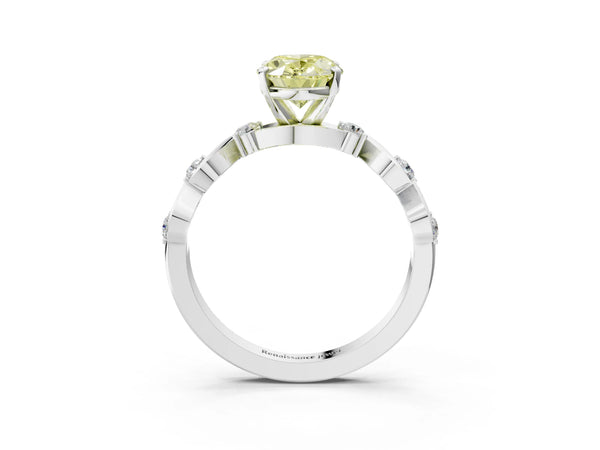 White gold Fancy Yellow Oval  Solitaire Twisted Band with Prong Setting