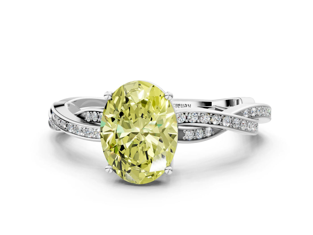 White gold Fancy Yellow Oval  Solitaire Twisted Pave Diamond Ring with Four-Prong Setting_12