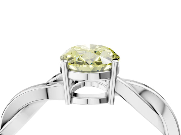 Platinum Fancy Yellow Oval  Solitaire Twisted Pave Diamond Ring with Four-Prong Setting