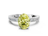 White gold Fancy Yellow Oval  Solitaire with Pavé Band and Four-Prong Setting_330