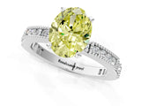 White gold Fancy Yellow Oval  Solitaire with Pavé Band and Four-Prong Setting_331