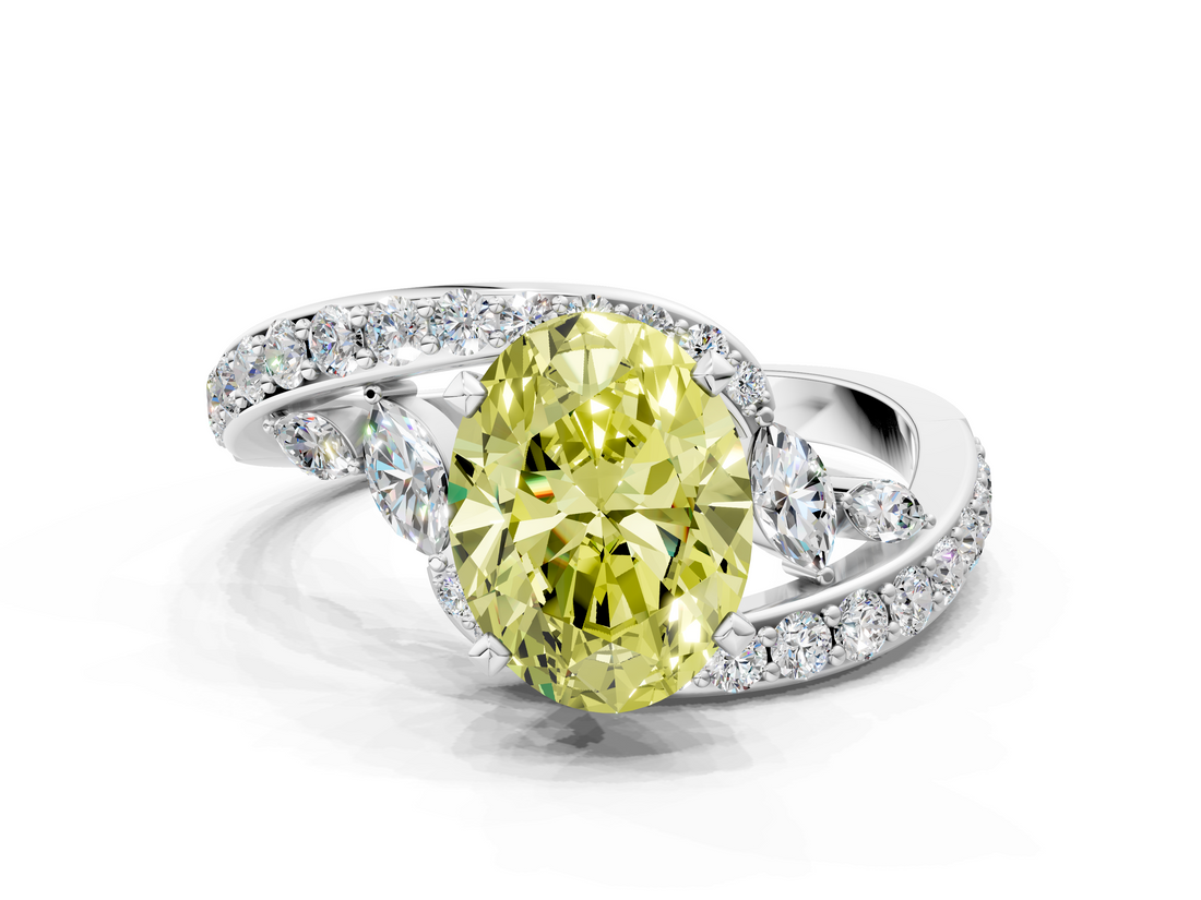 White gold Fancy Yellow Oval  Solitaire with Pavé Twist Band and Four-Prong Setting_76