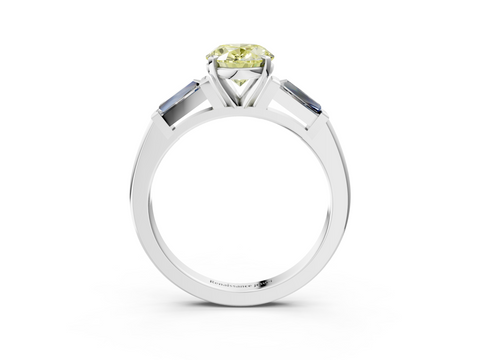 White gold Fancy Yellow Oval  Solitaire with Tapered Baguette Side Stones on a Classic Band with Four-Prong Setting_61