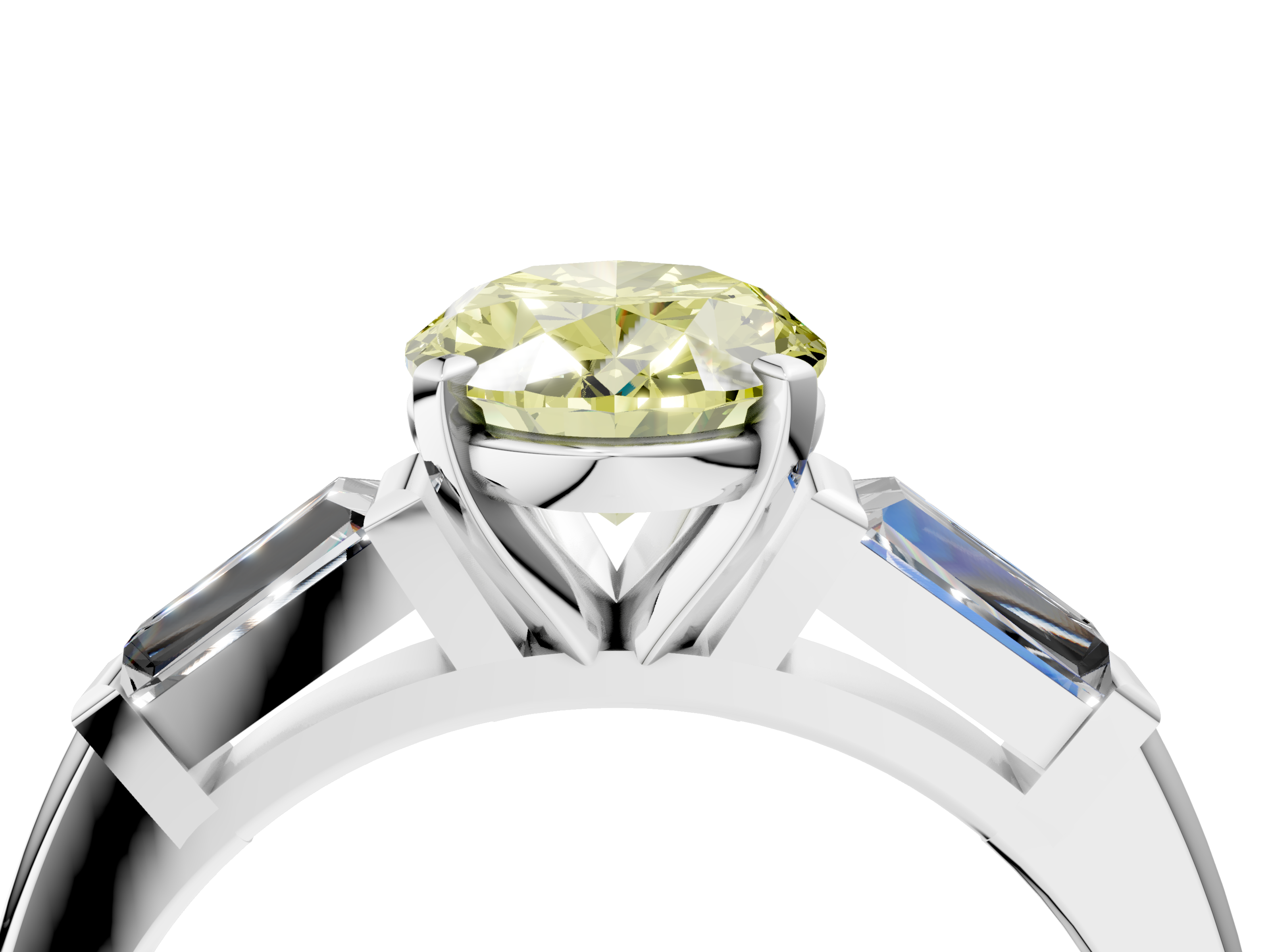 White gold Fancy Yellow Oval  Solitaire with Tapered Baguette Side Stones on a Classic Band with Four-Prong Setting_62