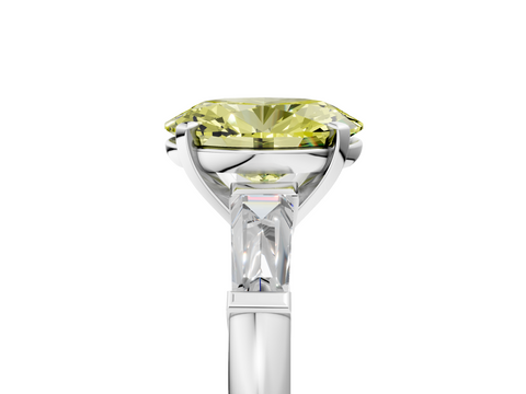 White gold Fancy Yellow Oval  Solitaire with Tapered Baguette Side Stones on a Classic Band with Four-Prong Setting_63