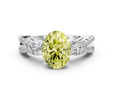 White gold Fancy Yellow Oval  Three-Stone Diamond Ring with Pavé Split Shank and Four-Prong Setting_79