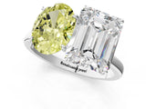 White gold Fancy Yellow Oval  and Emerald Cut Toi Moi Ring with Prong Setting_64