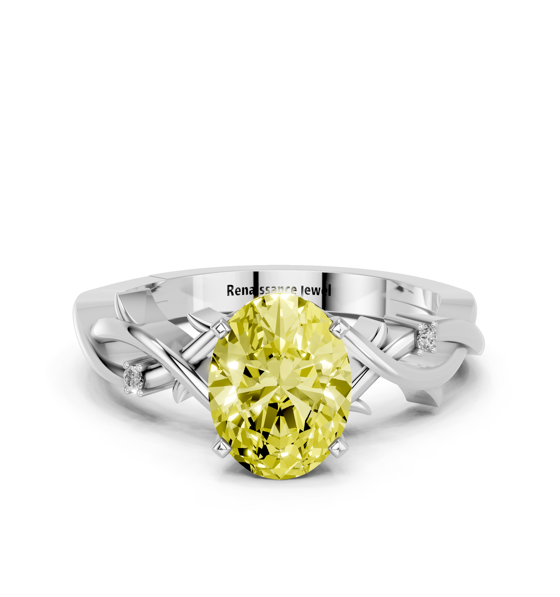 White gold Fancy Yellow Oval cut Solitaire Twisted Band Prong Setting Ring_15