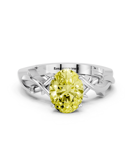 White gold Fancy Yellow Oval cut Solitaire Twisted Band Prong Setting Ring_15