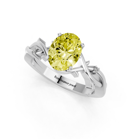 White gold Fancy Yellow Oval cut Solitaire Twisted Band Prong Setting Ring_7