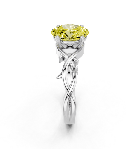 White gold Fancy Yellow Oval cut Solitaire Twisted Band Prong Setting Ring_8