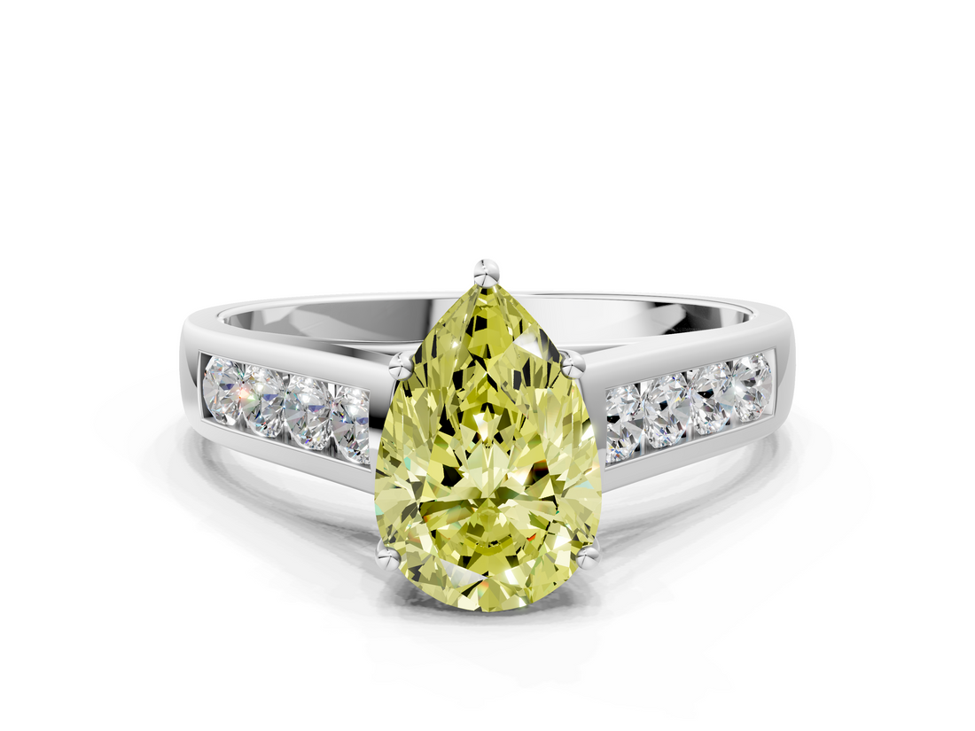 White gold Fancy Yellow Pear  Brilliant Channel-Set Solitaire Ring with Four-Prong Setting_20