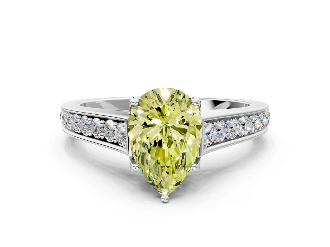 White gold Fancy Yellow Pear  Brilliant Cut Diamond Engagement Ring with Pavé Band and Four-Prong Setting_67