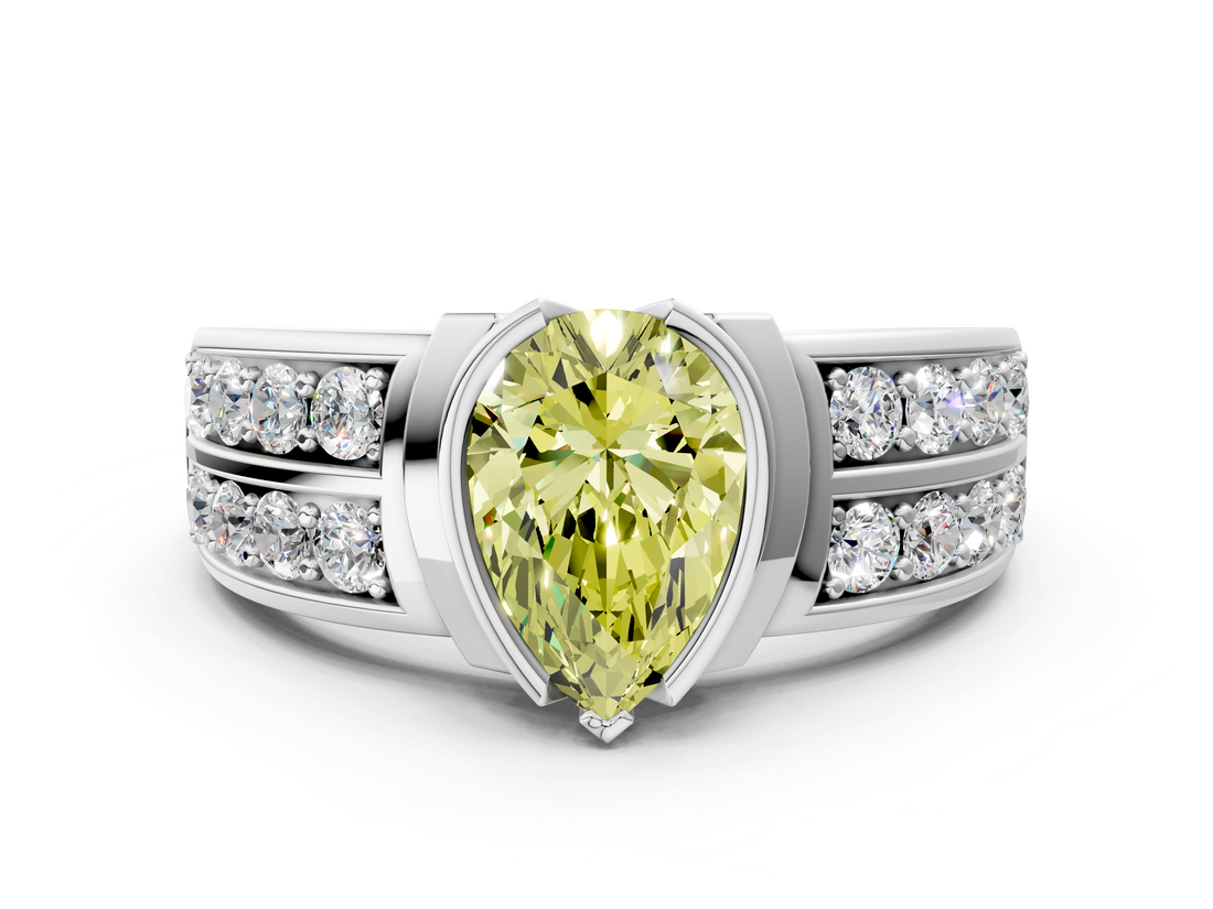 White gold Fancy Yellow Pear  Brilliant Diamond Channel Set Wide Band Ring with Bezel Setting_55